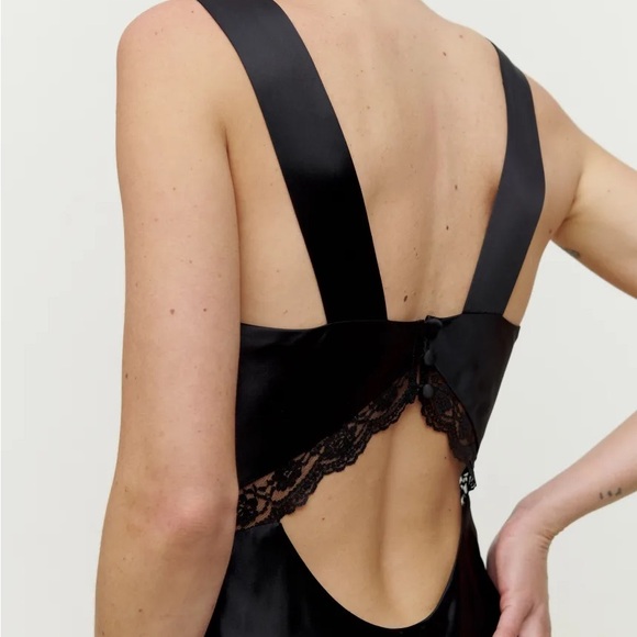 Reformation Chania Silk Dress in Black - Size 12 - Picture 2 of 3